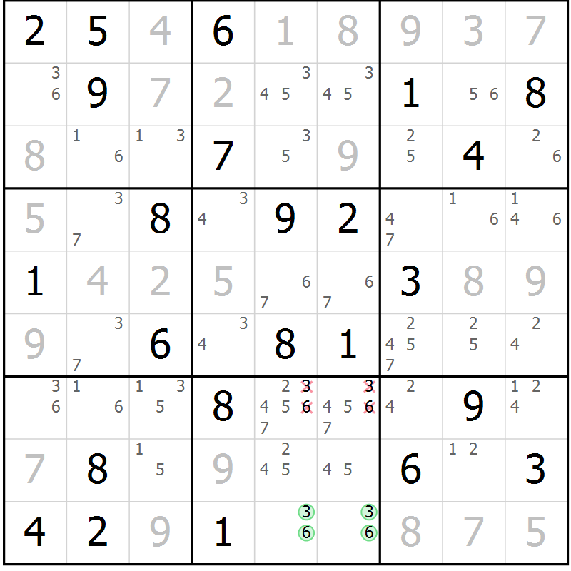 Position des candidats pour la solution de la Gr 60 page 63 du magazine de sudoku Virtuose n° 130