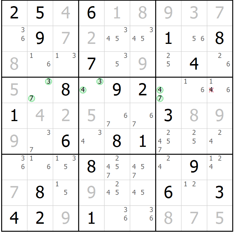 Position des candidats pour la solution de la Gr 60 page 63 du magazine de sudoku Virtuose n° 130