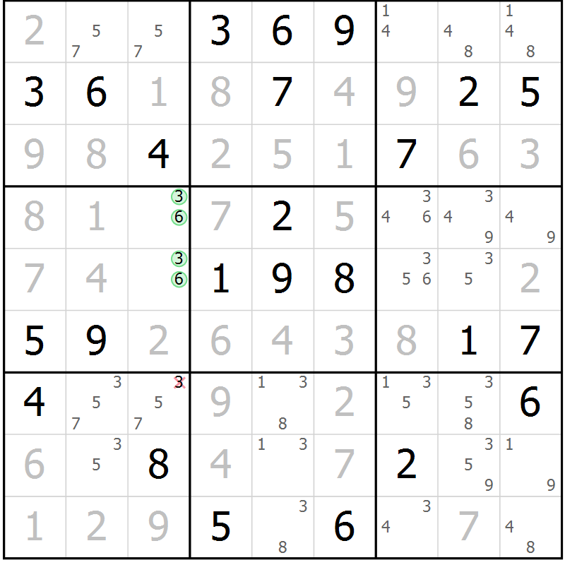 Position des candidats pour la solution de la Gr 61 page 64 du magazine de sudoku Virtuose n° 130
