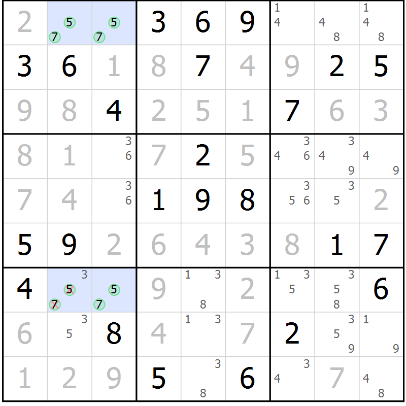 Position des candidats pour la solution de la Gr 61 page 64 du magazine de sudoku Virtuose n° 130