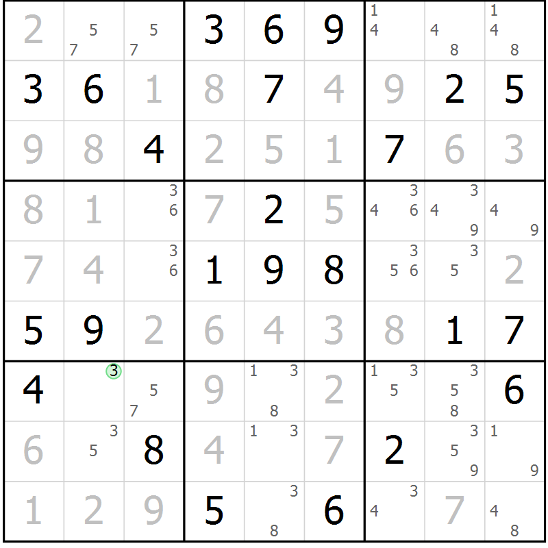 Position des candidats pour la solution de la Gr 61 page 64 du magazine de sudoku Virtuose n° 130