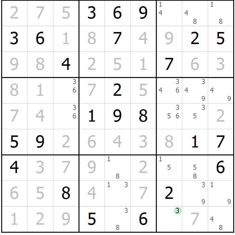 Position des candidats pour la solution de la Gr 61 page 64 du magazine de sudoku Virtuose n° 130