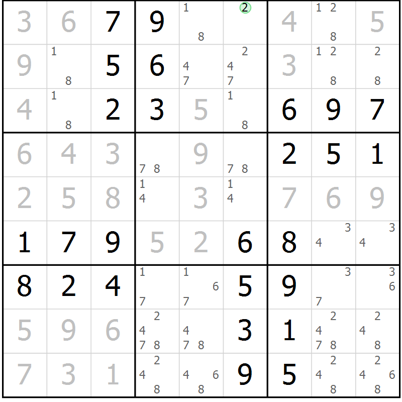 Position des candidats pour la solution de la Gr 62 page 65 du magazine de sudoku Virtuose n° 130