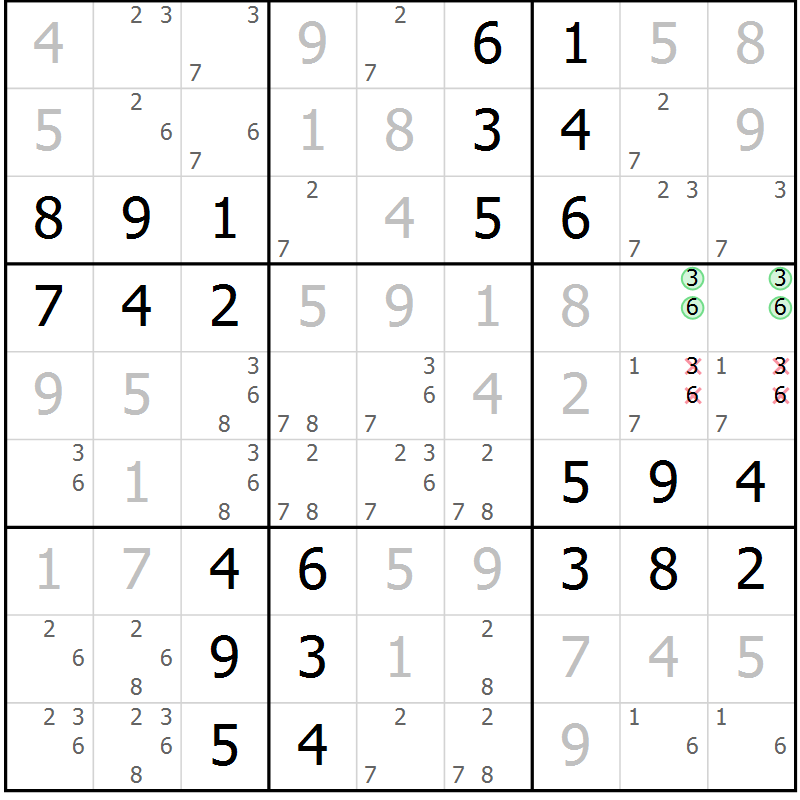 Position des candidats pour la solution de la Gr 63 page 66 du magazine de sudoku Virtuose n° 130