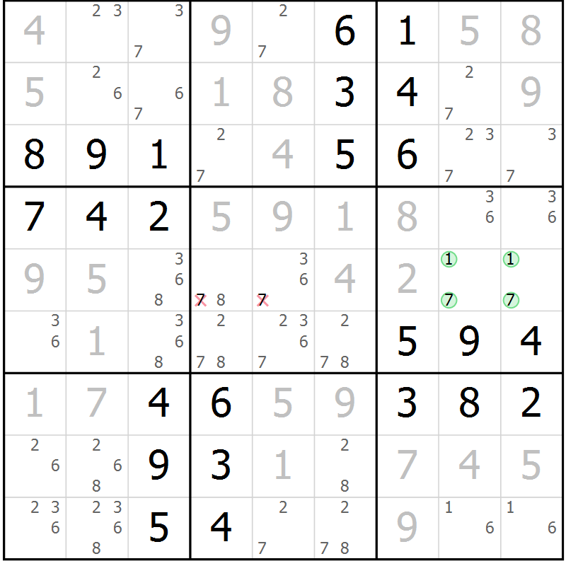Position des candidats pour la solution de la Gr 63 page 66 du magazine de sudoku Virtuose n° 130