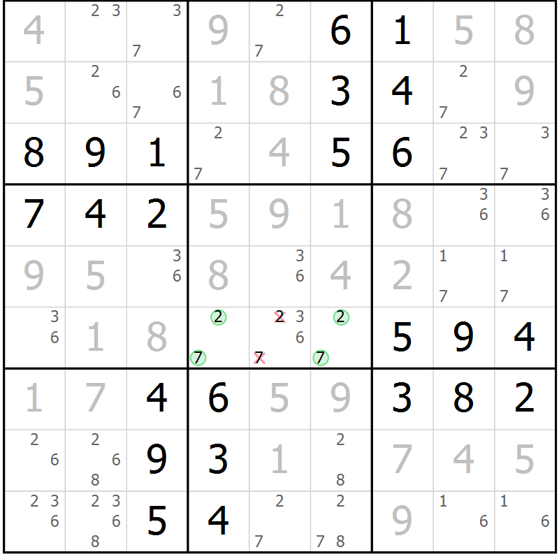 Position des candidats pour la solution de la Gr 63 page 66 du magazine de sudoku Virtuose n° 130