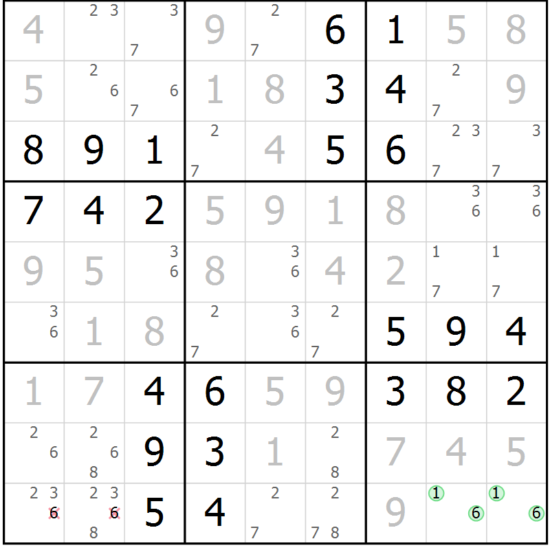 Position des candidats pour la solution de la Gr 63 page 66 du magazine de sudoku Virtuose n° 130
