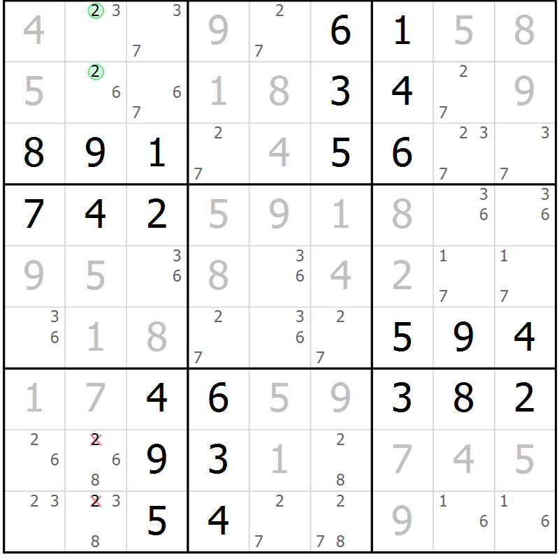 Position des candidats pour la solution de la Gr 63 page 66 du magazine de sudoku Virtuose n° 130