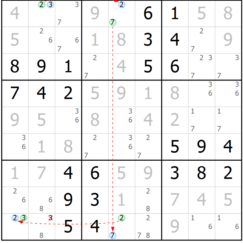 Position des candidats pour la solution de la Gr 63 page 66 du magazine de sudoku Virtuose n° 130