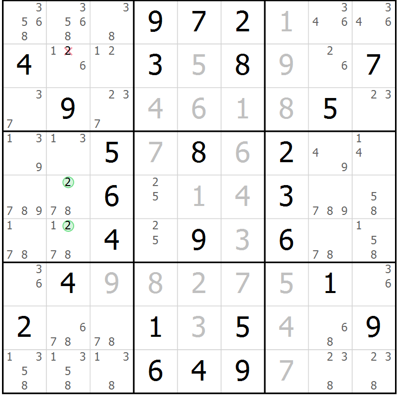 Position des candidats pour la solution de la Gr 64 page 67 du magazine de sudoku Virtuose n° 130