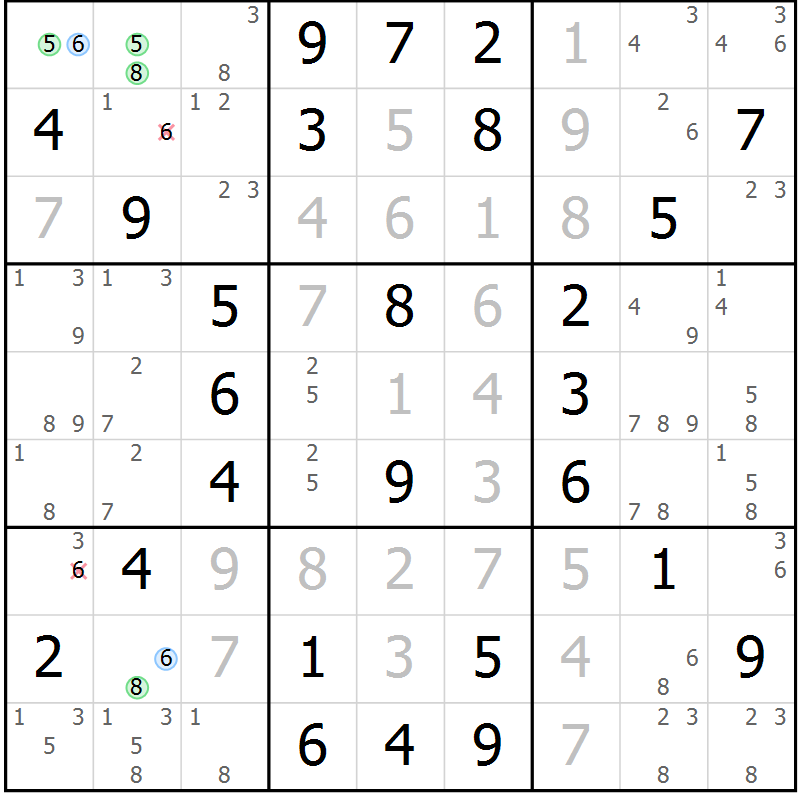 Position des candidats pour la solution de la Gr 64 page 67 du magazine de sudoku Virtuose n° 130