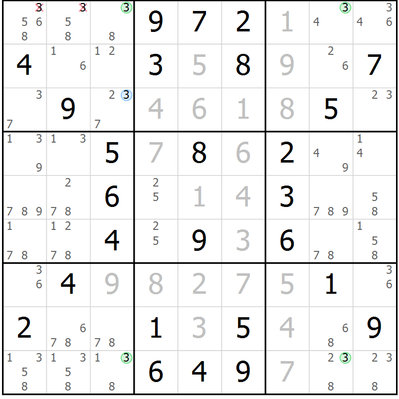 Position des candidats pour la solution de la Gr 64 page 67 du magazine de sudoku Virtuose n° 130