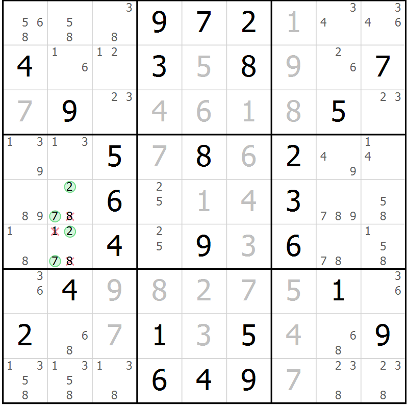 Position des candidats pour la solution de la Gr 64 page 67 du magazine de sudoku Virtuose n° 130