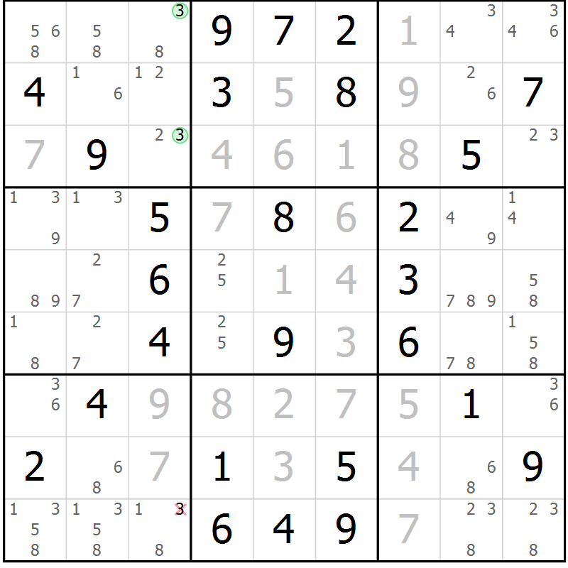 Position des candidats pour la solution de la Gr 64 page 67 du magazine de sudoku Virtuose n° 130