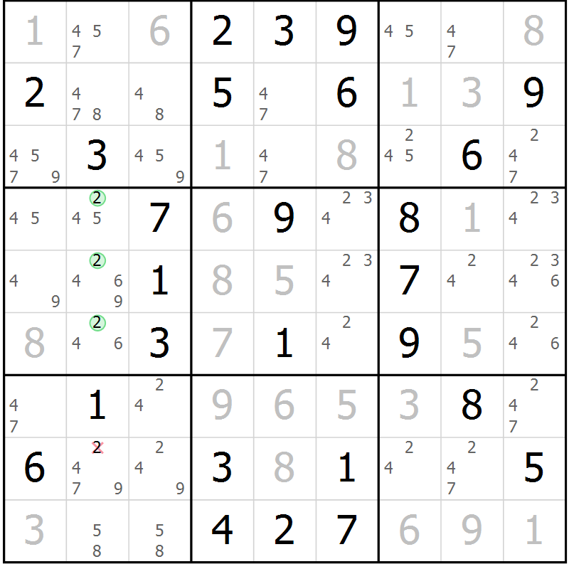 Position des candidats pour la solution de la Gr 65 page 68 du magazine de sudoku Virtuose n° 130