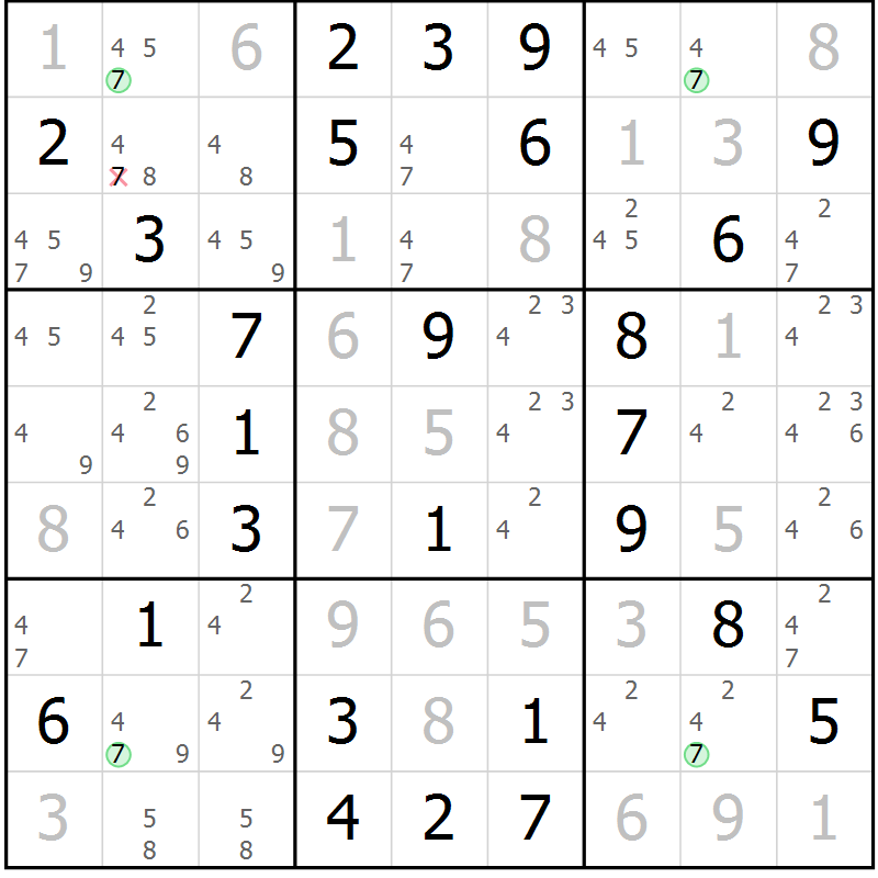 Position des candidats pour la solution de la Gr 65 page 68 du magazine de sudoku Virtuose n° 130