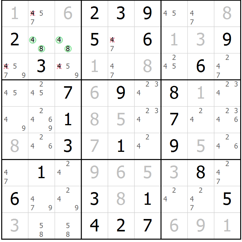 Position des candidats pour la solution de la Gr 65 page 68 du magazine de sudoku Virtuose n° 130