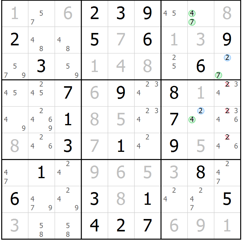 Position des candidats pour la solution de la Gr 65 page 68 du magazine de sudoku Virtuose n° 130