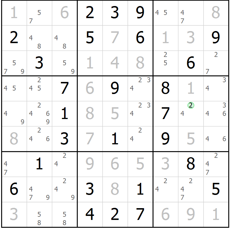 Position des candidats pour la solution de la Gr 65 page 68 du magazine de sudoku Virtuose n° 130