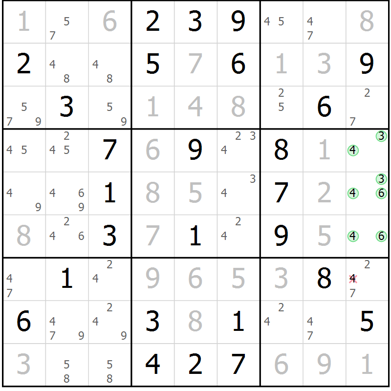 Position des candidats pour la solution de la Gr 65 page 68 du magazine de sudoku Virtuose n° 130