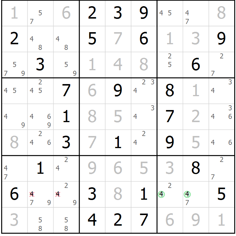 Position des candidats pour la solution de la Gr 65 page 68 du magazine de sudoku Virtuose n° 130