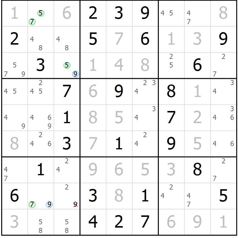 Position des candidats pour la solution de la Gr 65 page 68 du magazine de sudoku Virtuose n° 130