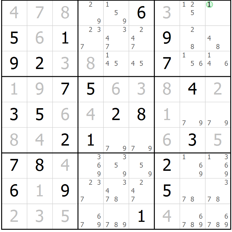 Position des candidats pour la solution de la Gr 66 page 69 du magazine de sudoku Virtuose n° 130