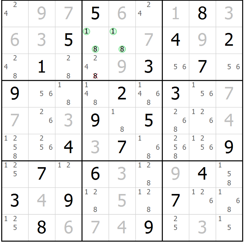 Position des candidats pour la solution de la Gr 67 page 70 du magazine de sudoku Virtuose n° 130