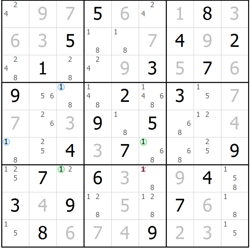 Position des candidats pour la solution de la Gr 67 page 70 du magazine de sudoku Virtuose n° 130