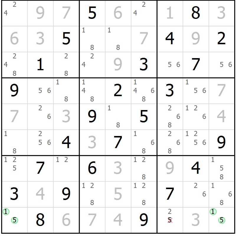 Position des candidats pour la solution de la Gr 67 page 70 du magazine de sudoku Virtuose n° 130