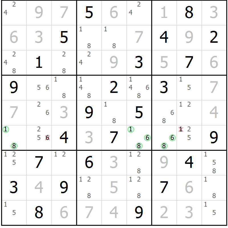 Position des candidats pour la solution de la Gr 67 page 70 du magazine de sudoku Virtuose n° 130