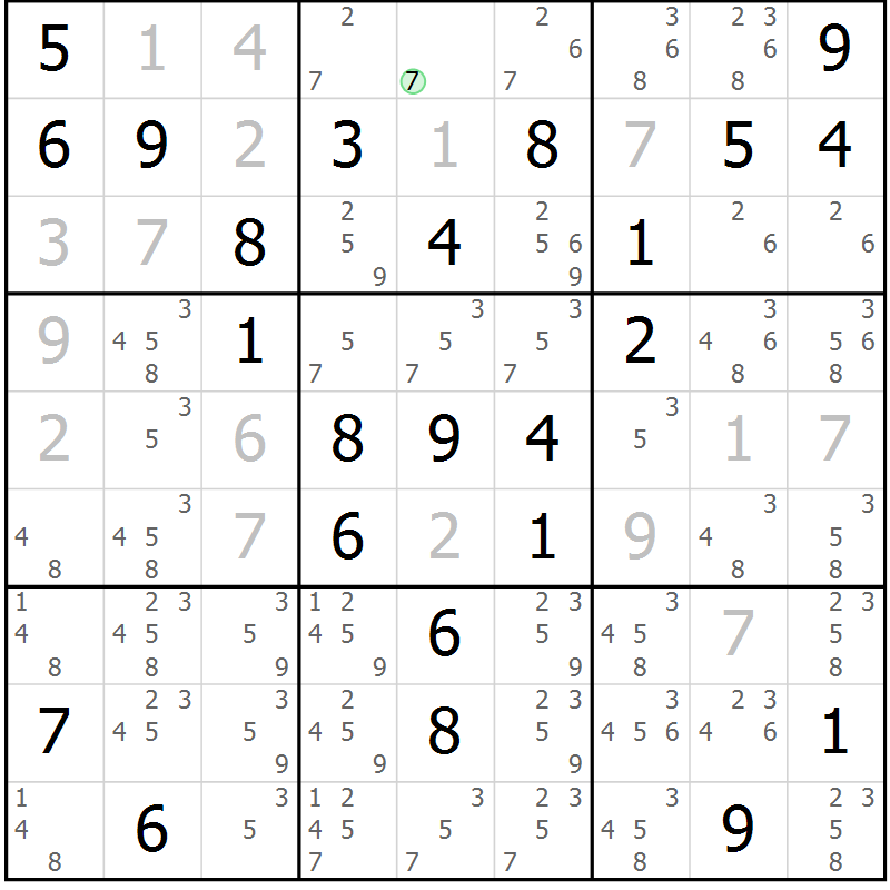 Position des candidats pour la solution de la Gr 68 page 71 du magazine de sudoku Virtuose n° 130