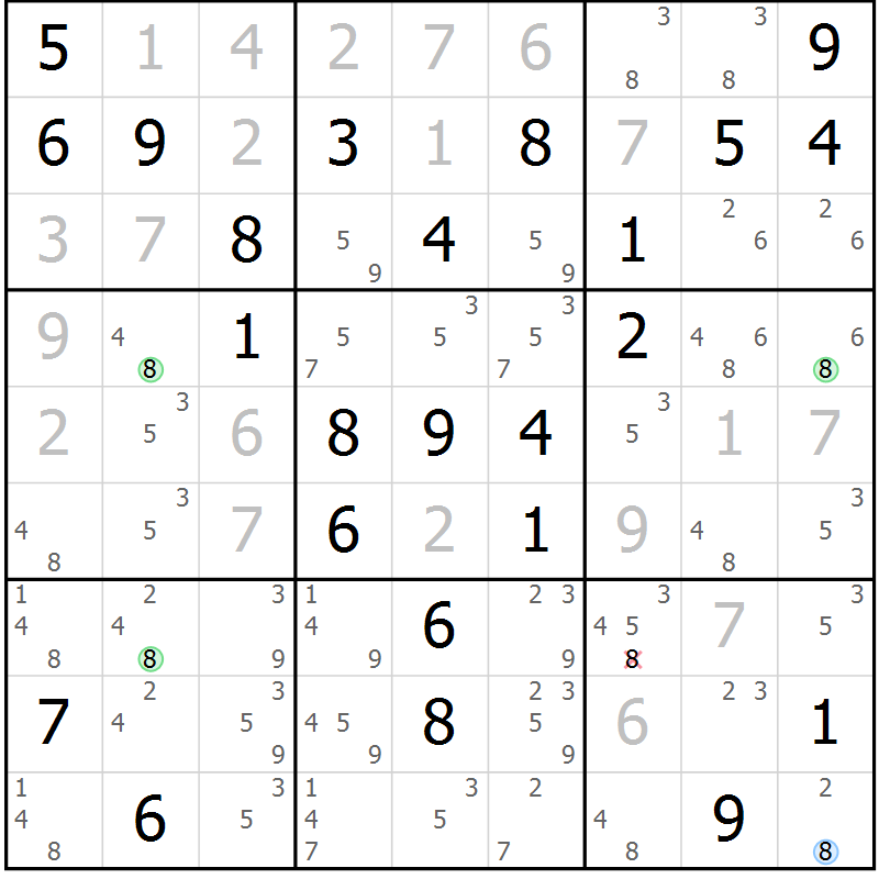 Position des candidats pour la solution de la Gr 68 page 71 du magazine de sudoku Virtuose n° 130
