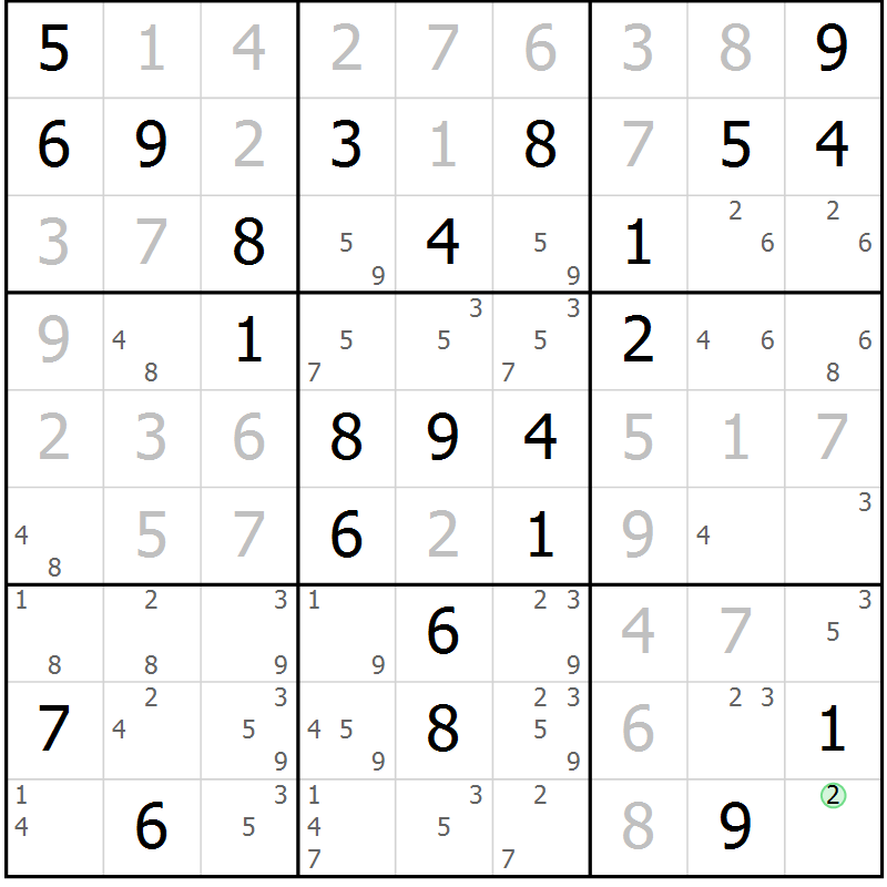 Position des candidats pour la solution de la Gr 68 page 71 du magazine de sudoku Virtuose n° 130