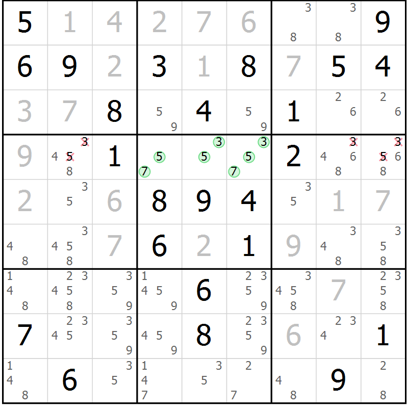 Position des candidats pour la solution de la Gr 68 page 71 du magazine de sudoku Virtuose n° 130