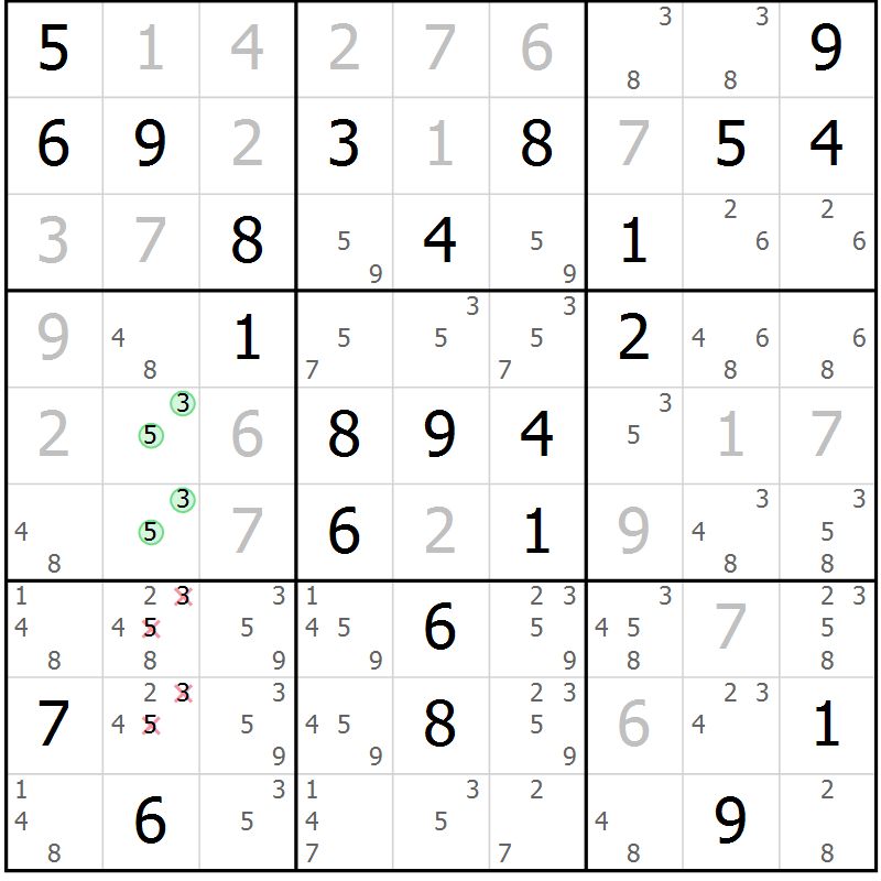 Position des candidats pour la solution de la Gr 68 page 71 du magazine de sudoku Virtuose n° 130