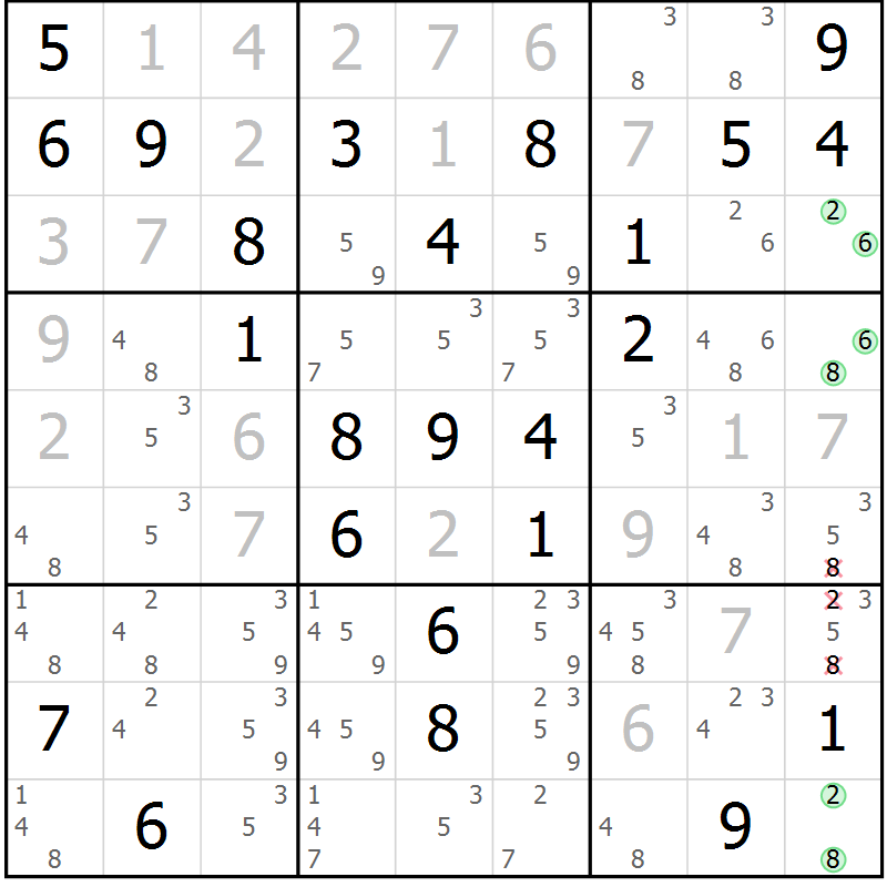 Position des candidats pour la solution de la Gr 68 page 71 du magazine de sudoku Virtuose n° 130