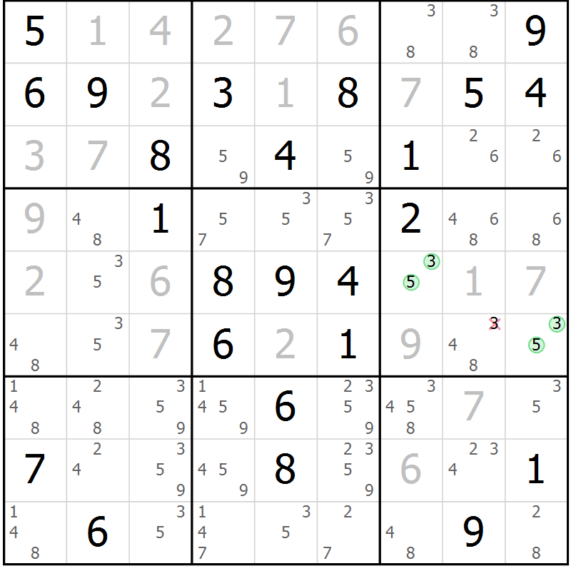 Position des candidats pour la solution de la Gr 68 page 71 du magazine de sudoku Virtuose n° 130