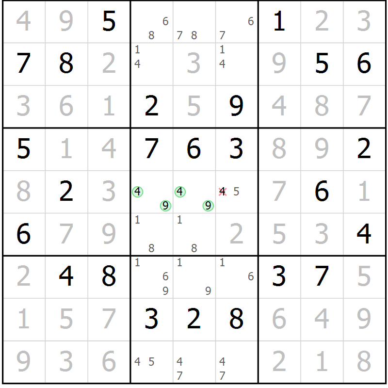 Position des candidats pour la solution de la Gr 69 page 72 du magazine de sudoku Virtuose n° 130