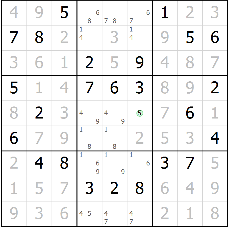 Position des candidats pour la solution de la Gr 69 page 72 du magazine de sudoku Virtuose n° 130