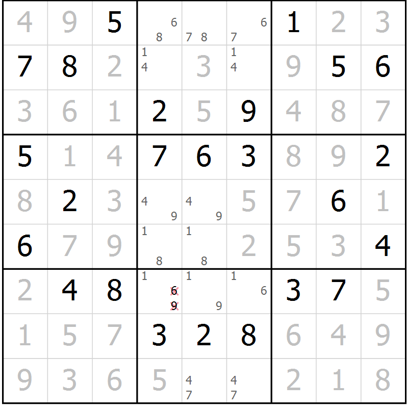 Position des candidats pour la solution de la Gr 69 page 72 du magazine de sudoku Virtuose n° 130