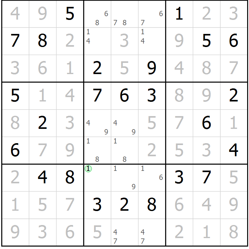 Position des candidats pour la solution de la Gr 69 page 72 du magazine de sudoku Virtuose n° 130