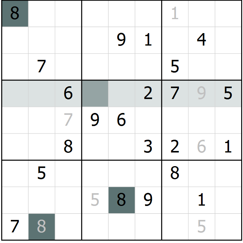 Position des candidats pour la solution de la Gr 7 page 10 du magazine de sudoku Virtuose n° 130