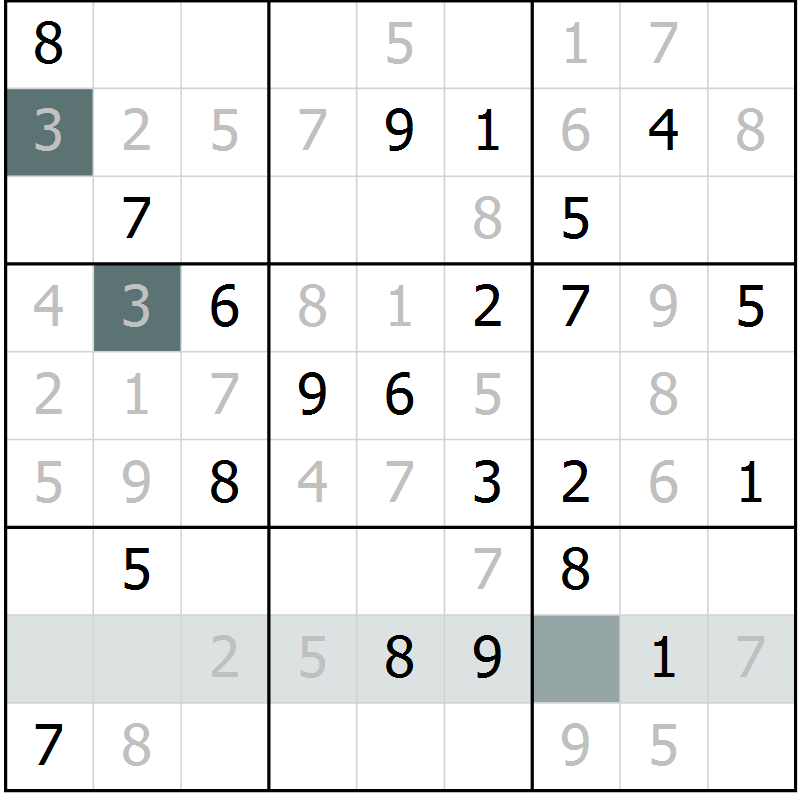 Position des candidats pour la solution de la Gr 7 page 10 du magazine de sudoku Virtuose n° 130