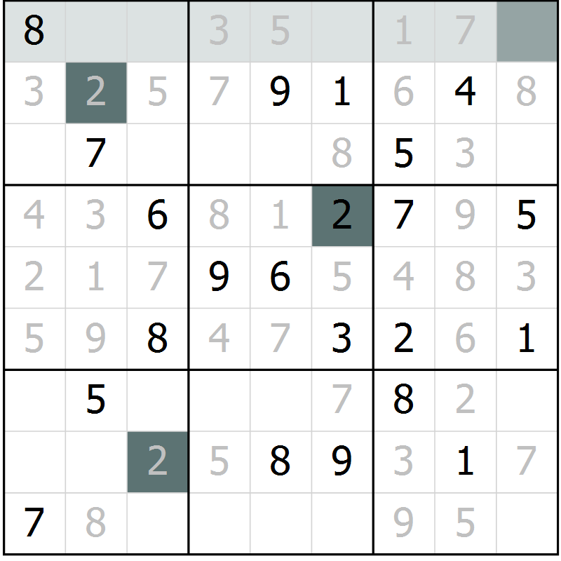 Position des candidats pour la solution de la Gr 7 page 10 du magazine de sudoku Virtuose n° 130