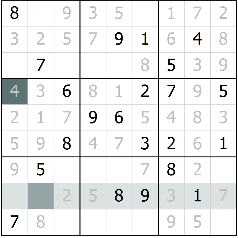 Position des candidats pour la solution de la Gr 7 page 10 du magazine de sudoku Virtuose n° 130