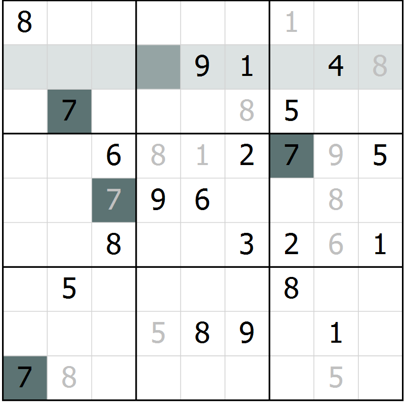 Position des candidats pour la solution de la Gr 7 page 10 du magazine de sudoku Virtuose n° 130