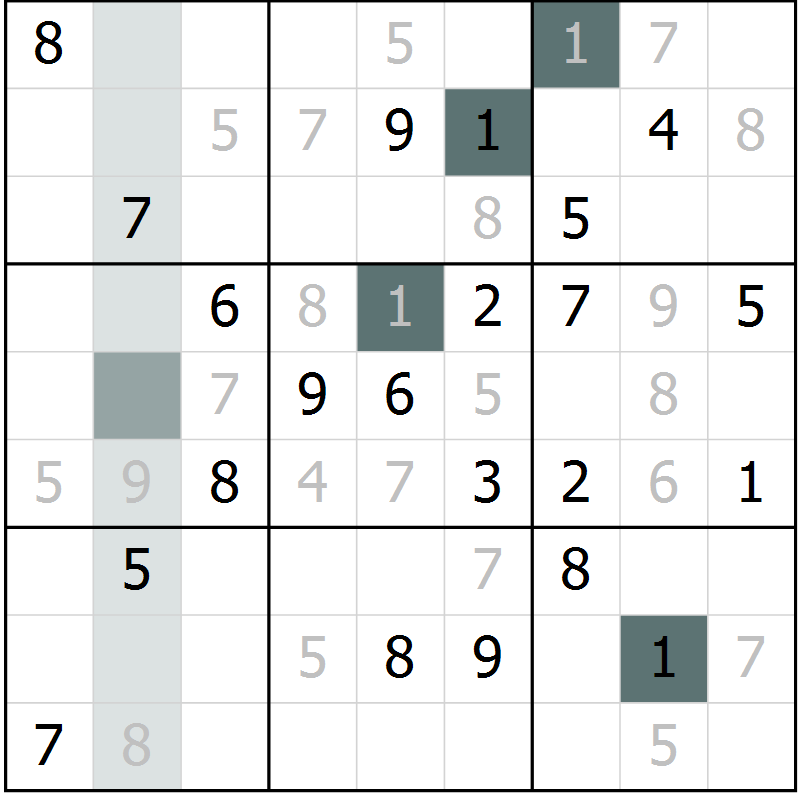 Position des candidats pour la solution de la Gr 7 page 10 du magazine de sudoku Virtuose n° 130