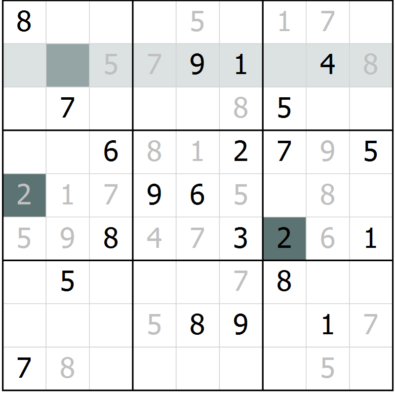 Position des candidats pour la solution de la Gr 7 page 10 du magazine de sudoku Virtuose n° 130