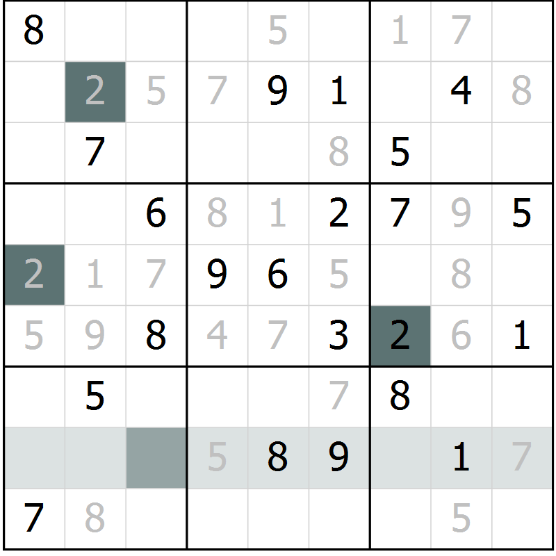 Position des candidats pour la solution de la Gr 7 page 10 du magazine de sudoku Virtuose n° 130